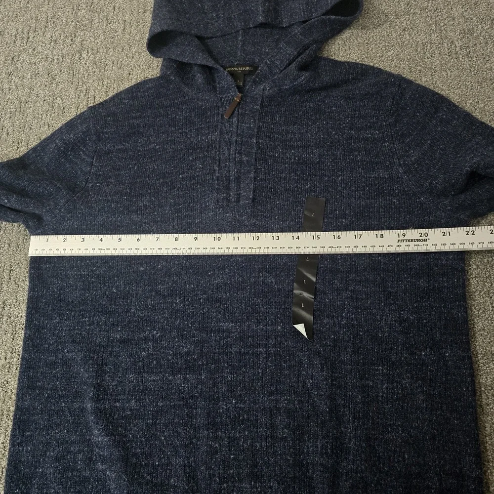 Banana Republic Hooded Sweater L Wool Blend Quarter Zip Blue Marled Casual